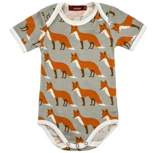 Milkbarn Grey Fox Print Short Sleeve Bodysuit 6-12 Months